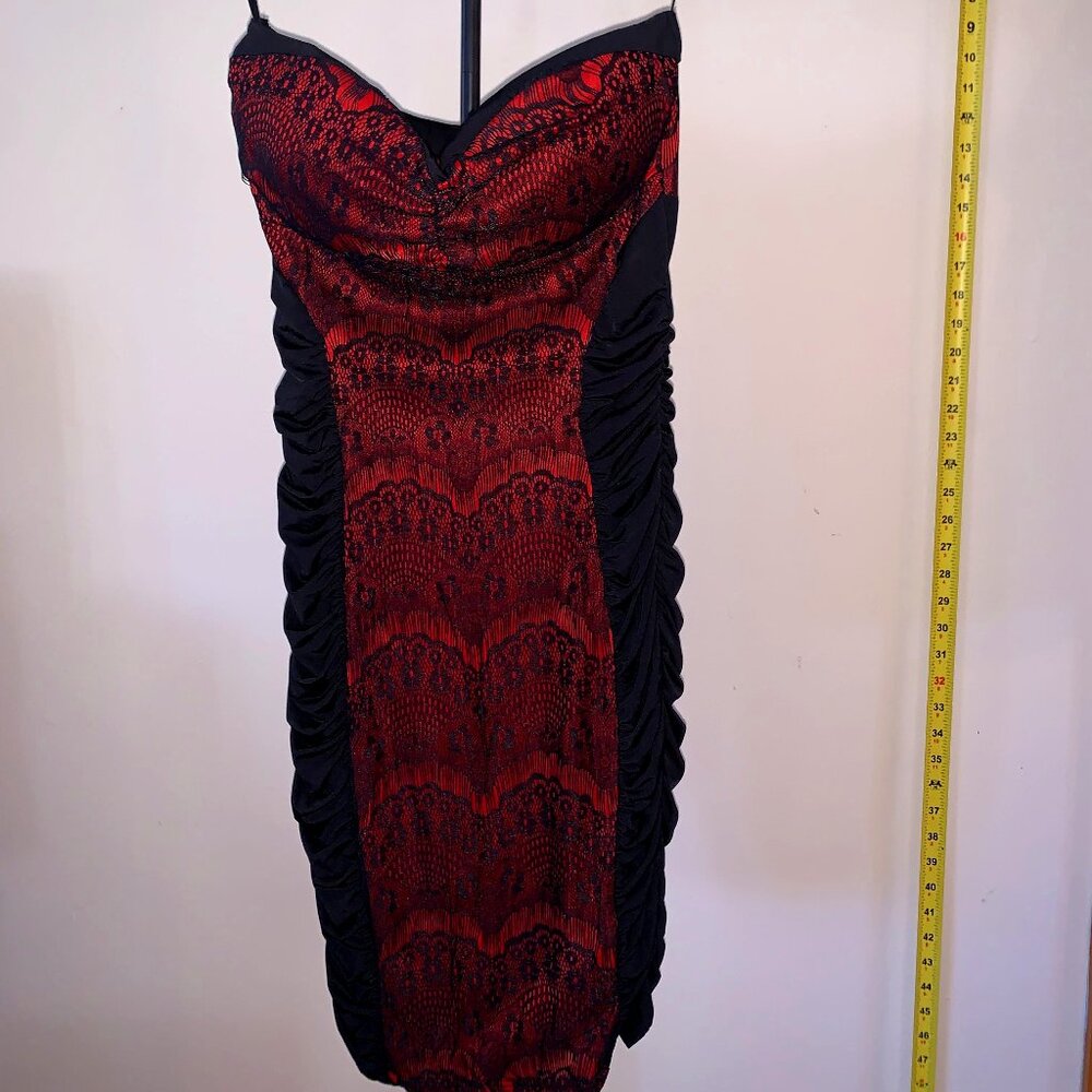 FREDERICK'S of HOLLYWOOD red & black strapless bodycon dress, size small (S)